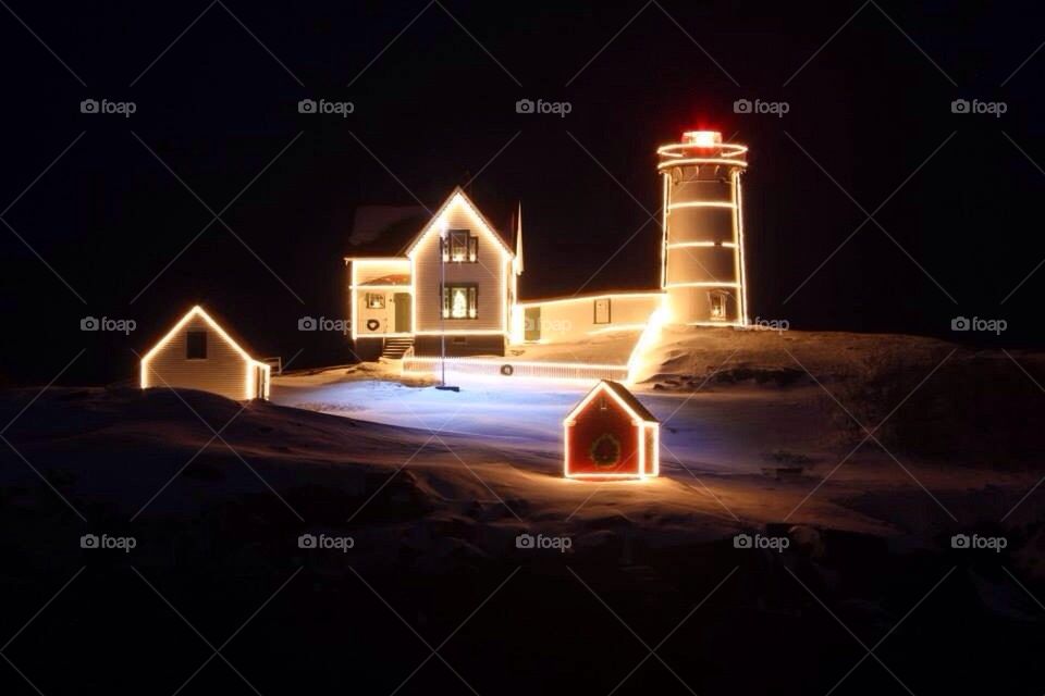 Nubble light at Christmas 