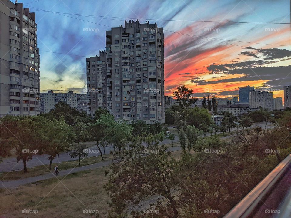 evening sunset in the city of Kyiv