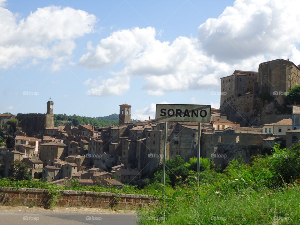 Town on the hill . Sorano, tuscany, Italy