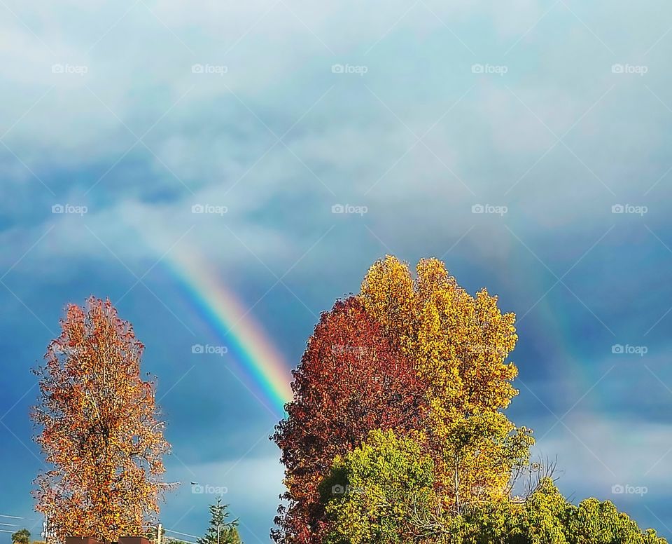stormy clouds with double rainbows