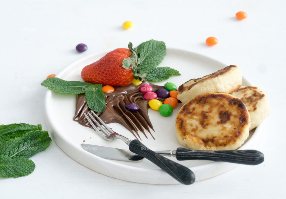 cheese cakes dessert on white background