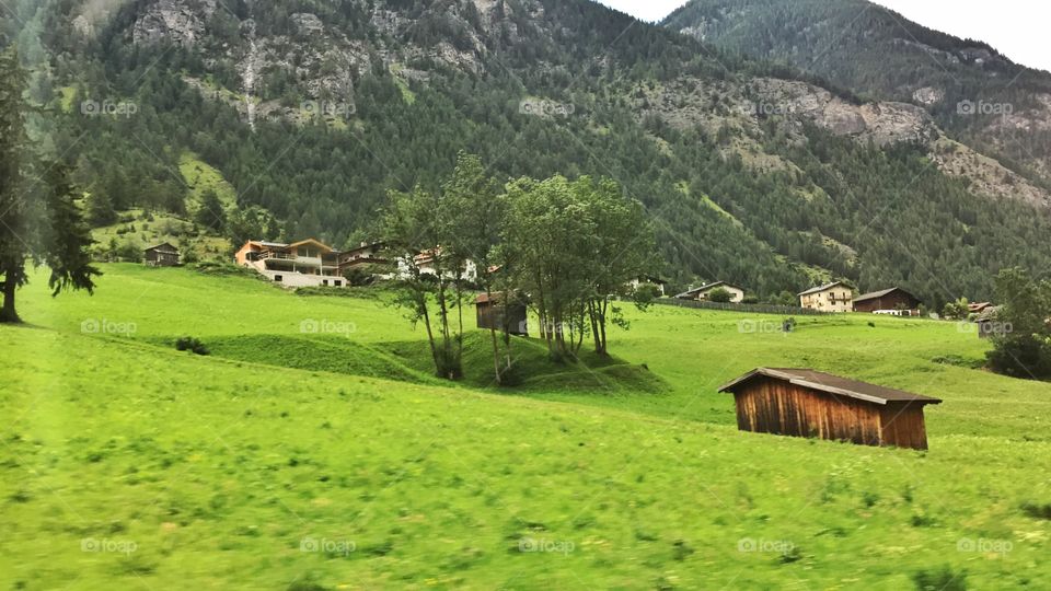Wooden shed in the green mountain 