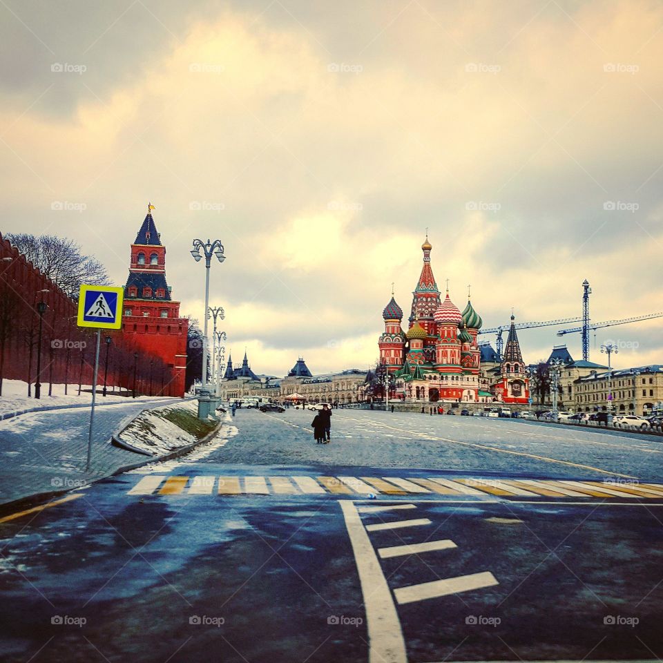 Red Square in Moscow. St. Basil's Cathedral. Winter.