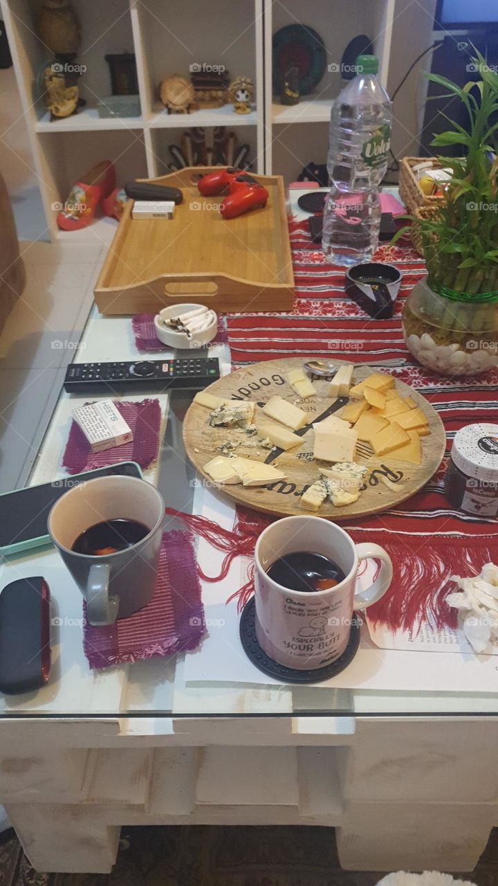 Cheeses and hot wine