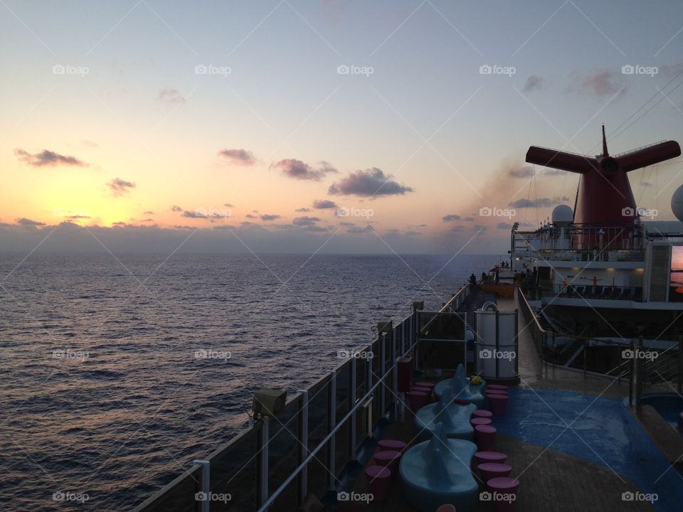 Cruise ship at sunset