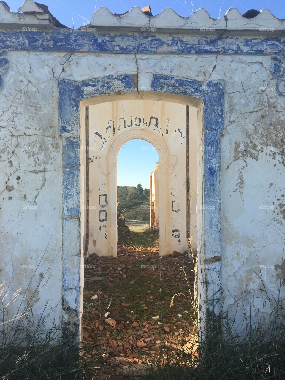 Inside an old farm with view