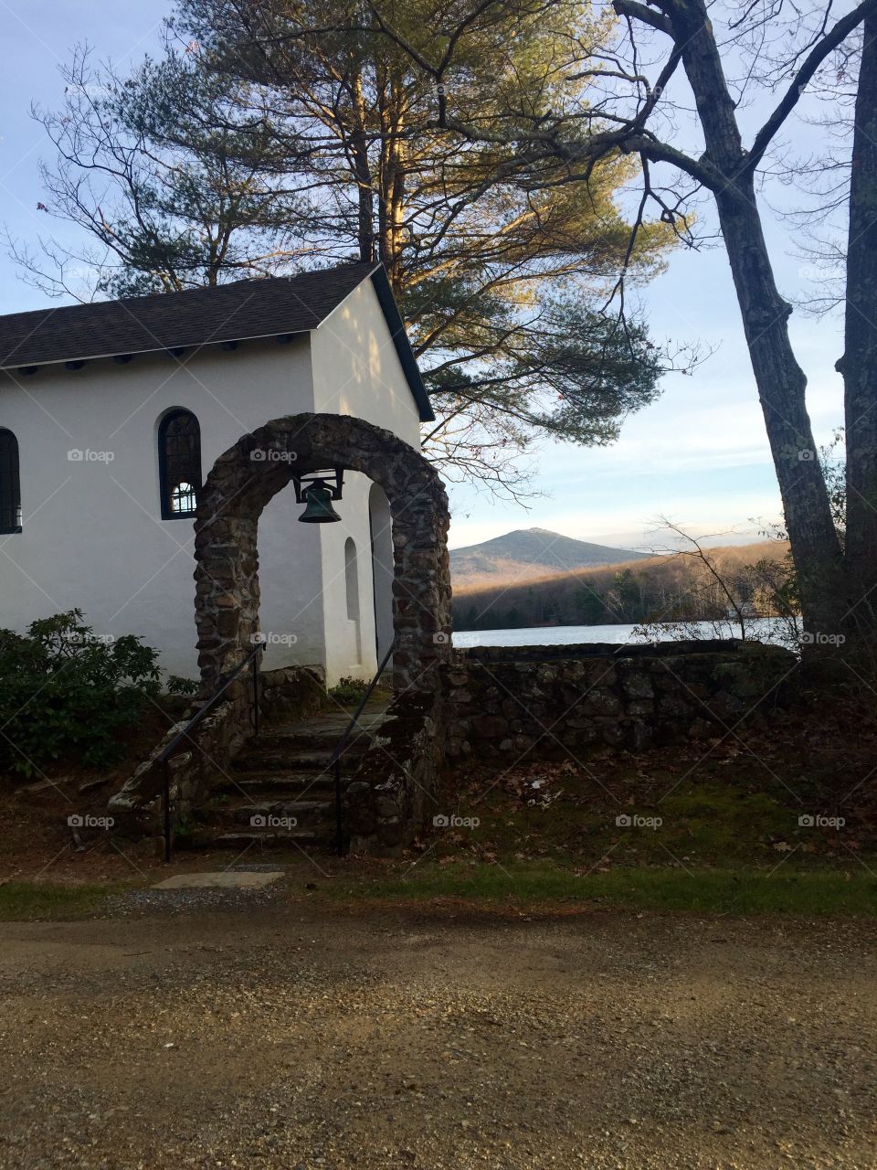 Church and a mountain 