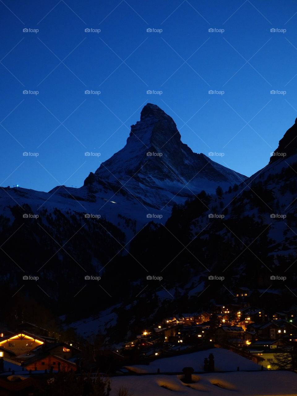 Matterhorn and zermatt at night 