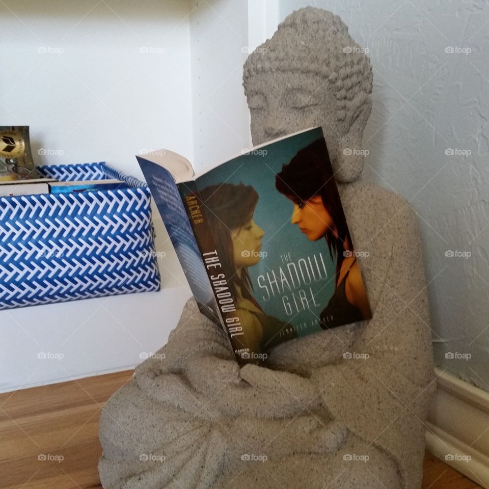 The Reading Buddha. After placing one of my books in the hands of my office Buddha, I took this shot.
