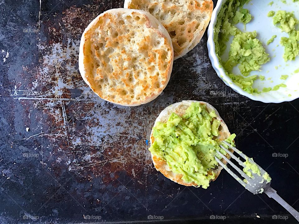 Avocado toast on English muffins 