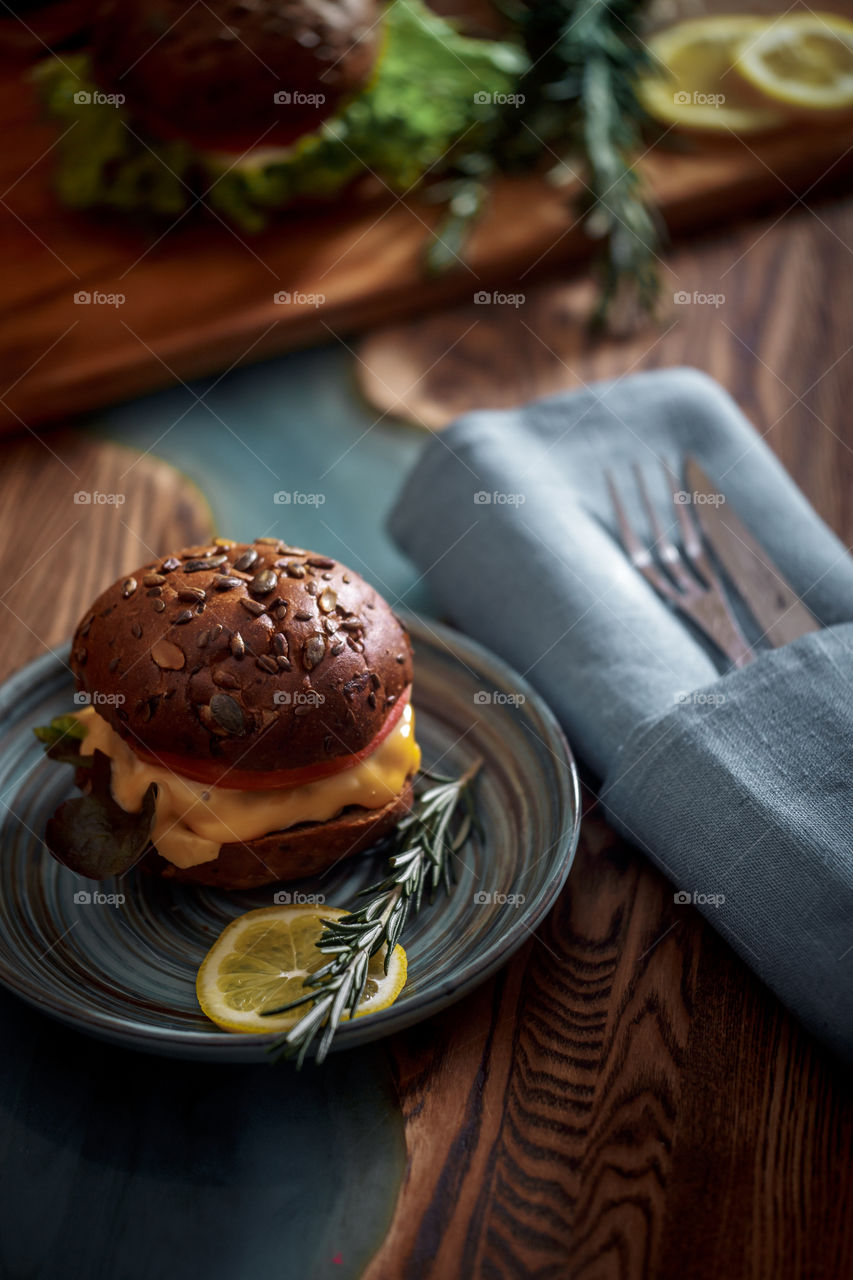 Dark burger with grain bread