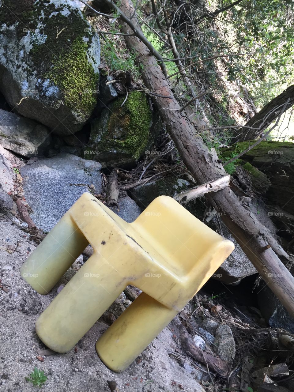 A lone chair lost in the California forest, waiting for a weary traveler