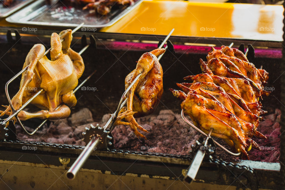 street food in Asia.  grilled chicken
