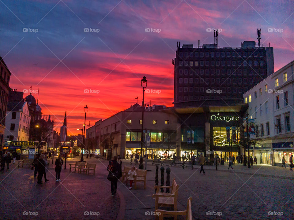 sunset in Dundee city centre