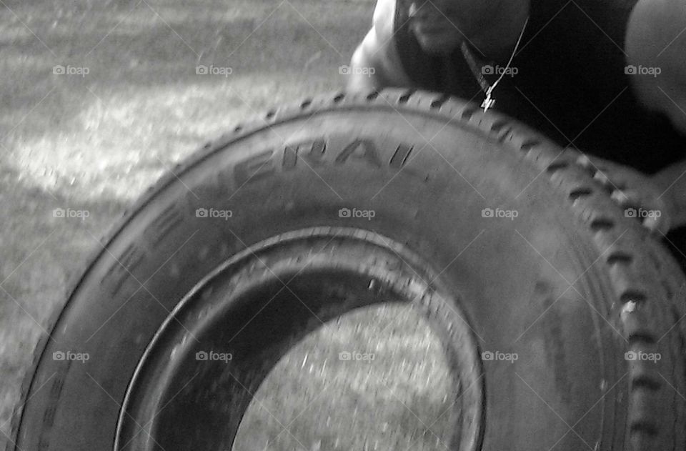 Close up tire flip