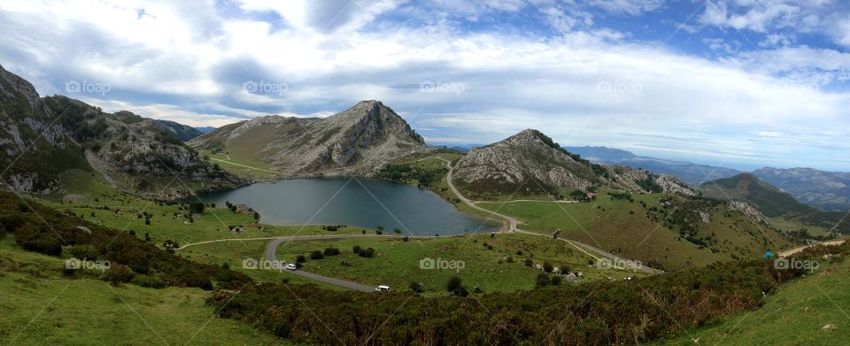View of lake Enol, Asturias. Lake Enol in Covadonga, Asturias, Spain