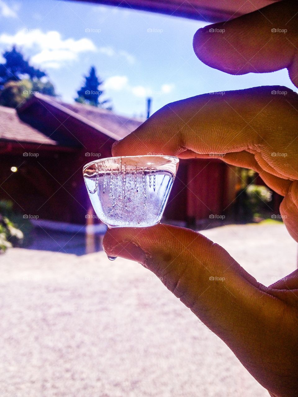 Bubbles trapped inside of the ice 