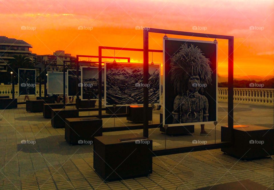 street exhibition during the golden hour