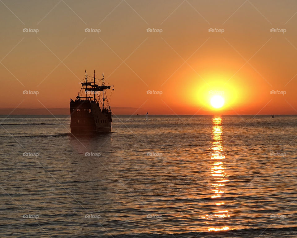 Ship at sunset