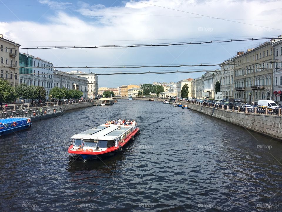 Saint-Petersburg, river Fontanka and tourist boat