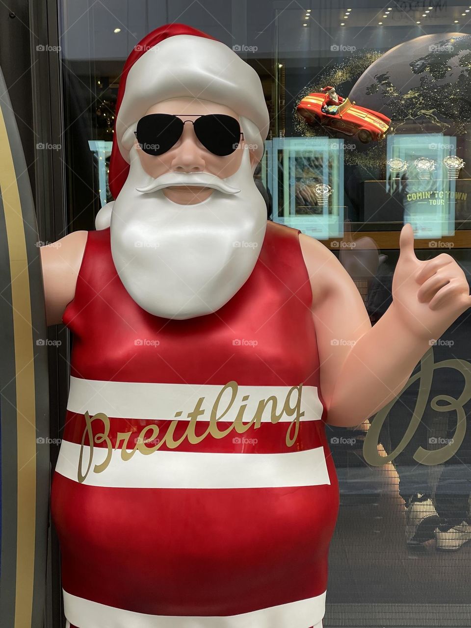 Breitling Santa Claus statue advertising in front of a store in Switzerland 