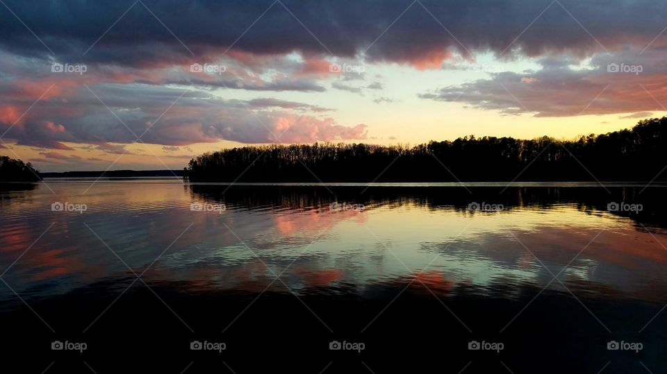 sunset over lake.