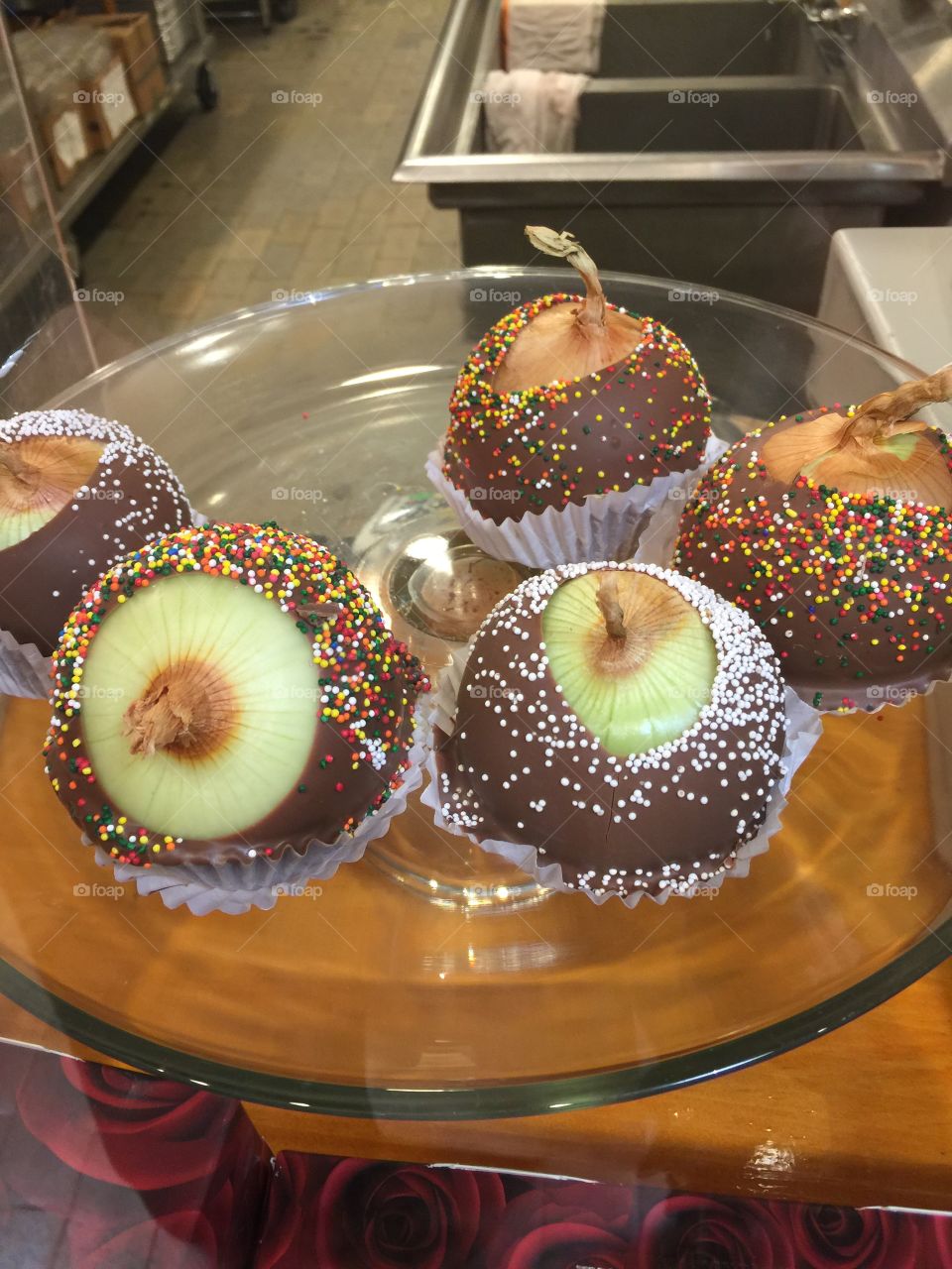 Chocolate covered Maui onions with sprinkles