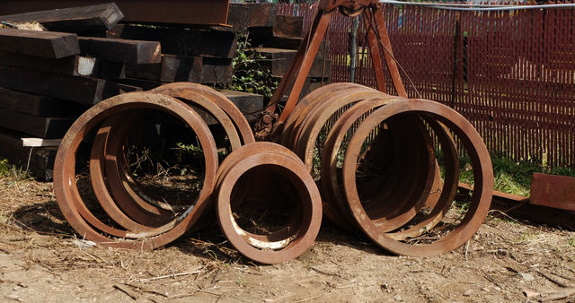Rusting machinery part and rotting wood beams