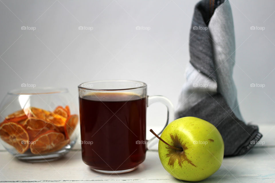 Fruits, apples, oranges, tea, relaxation, healthy eating, food, drinks