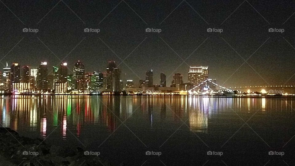 San Diego Harbor at night.