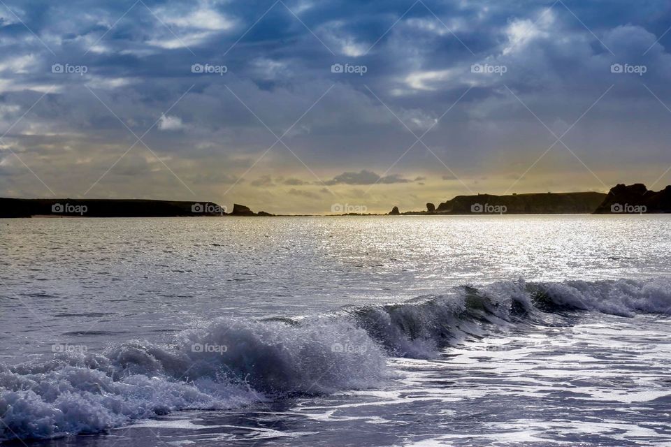 Beautiful landscape - sea and waves in Tenby, UK