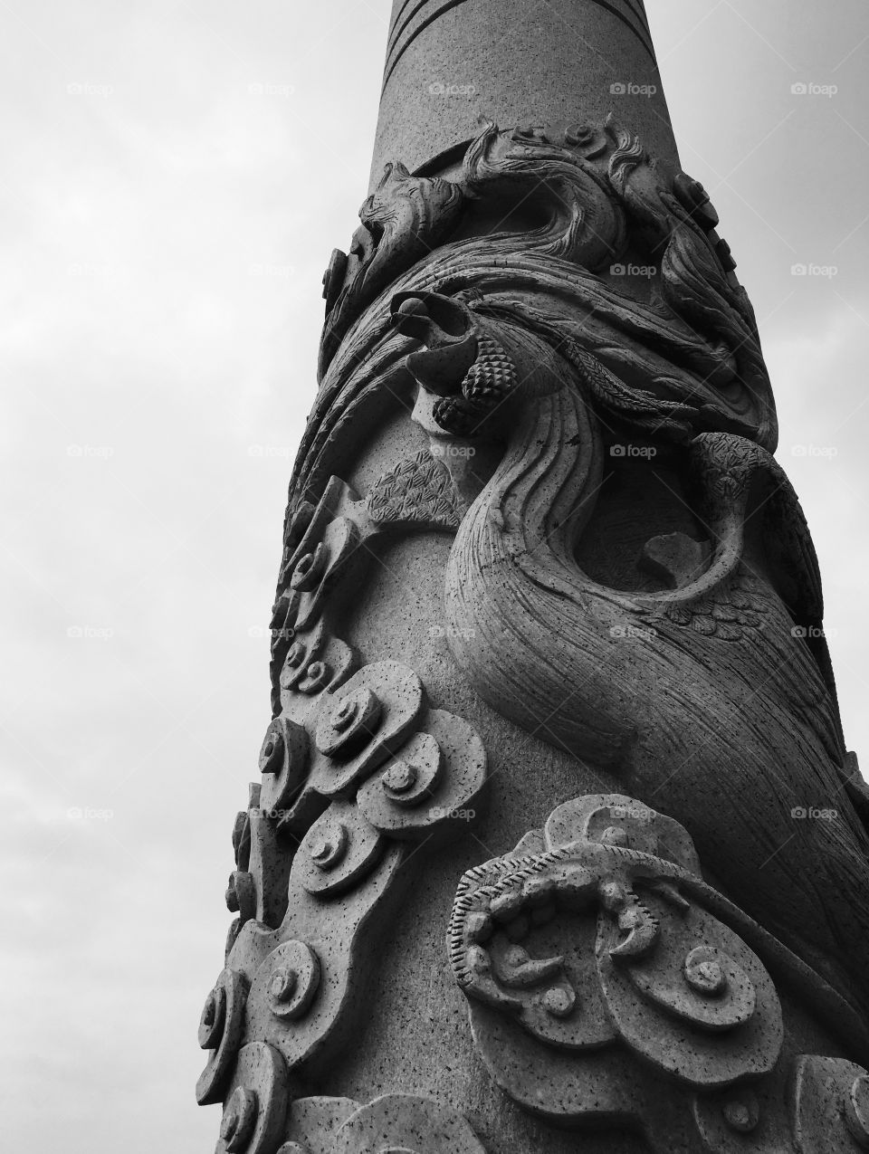 Chinese Dragon on Pole at Phoenix Mountain in Baoan - Shenzhen, China
