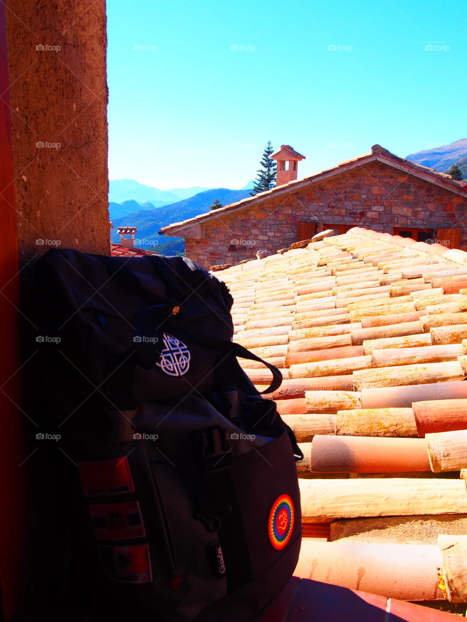 Travel backpack with flags