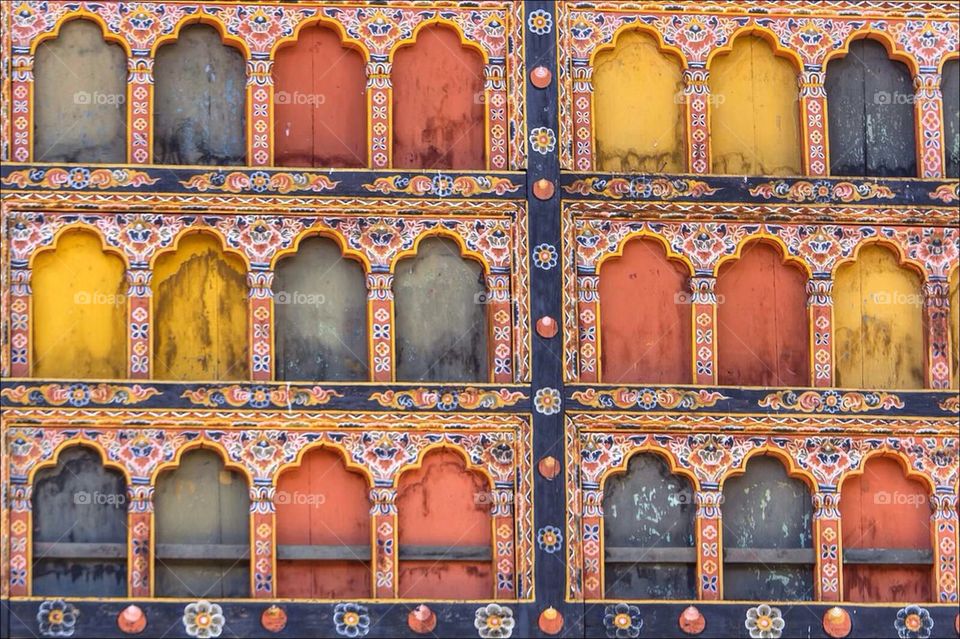 Colorful Bhutanese windows