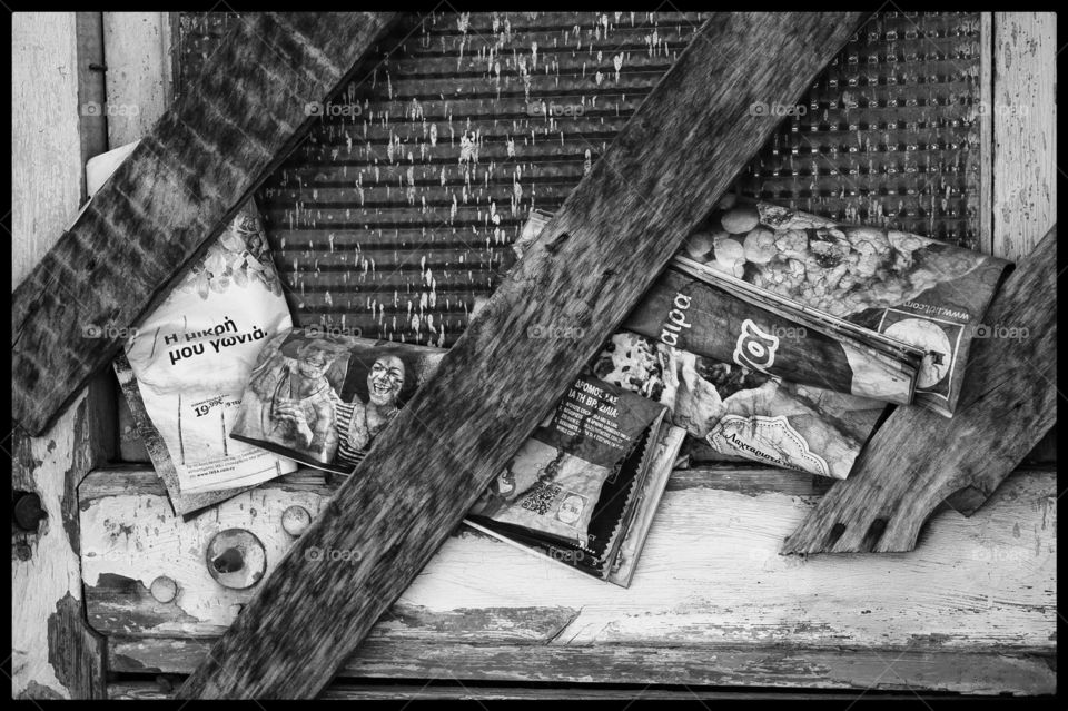 Old door with magazines