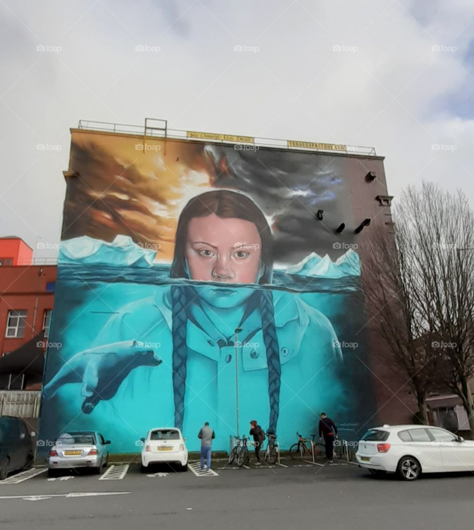 Greta Thunberg graffiti wall art