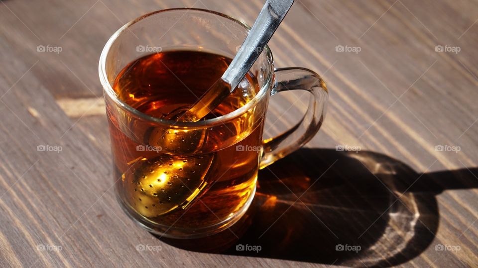 High angle view glass tea cup