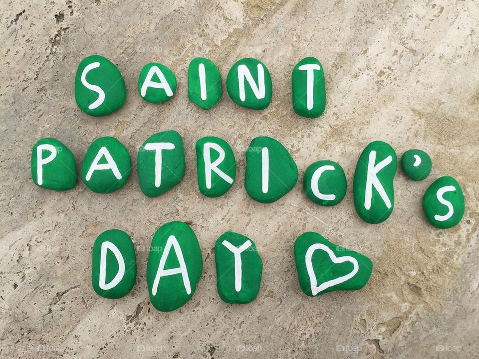 I love Saint Patrick's Day, green stones composition