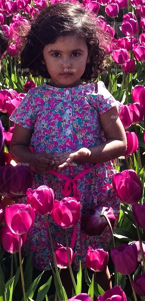 Girl in tulip field