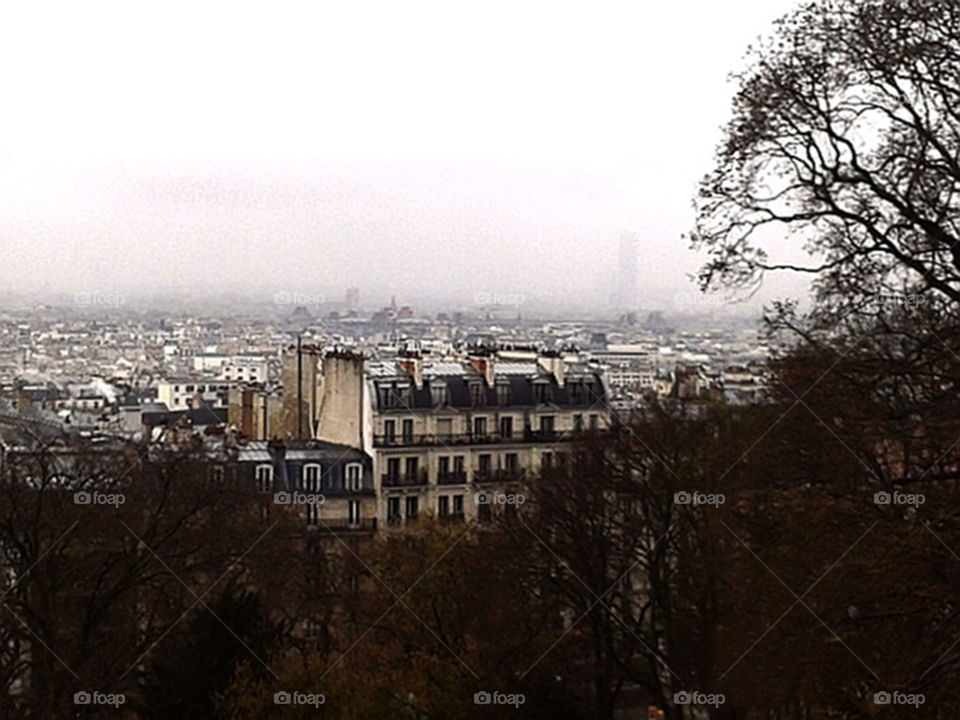 Cloudy day in France. View from Basilique du Sacré-Cœur in Paris.