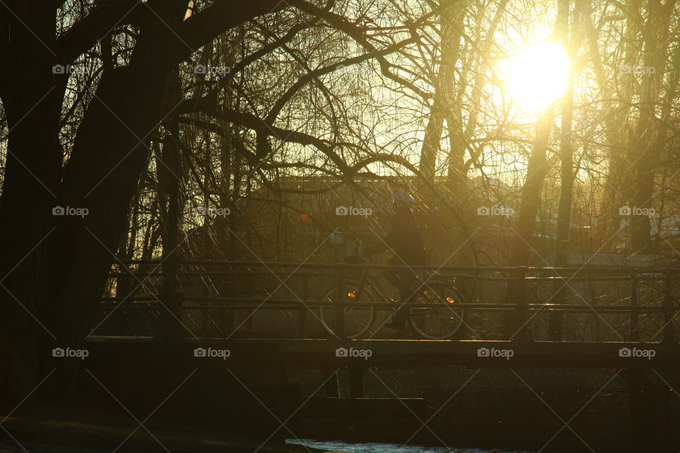 bicycle at sunrise. sunrise in orebro, sweden