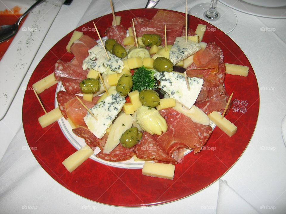 Antipasto Supreme. Delicious appetizer plate of antipasto