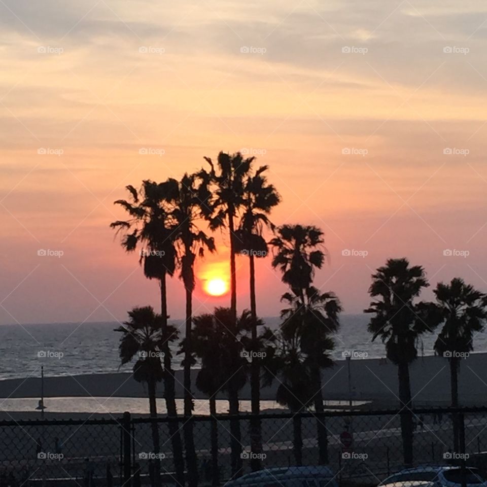 Sunset over Santa Monica beach