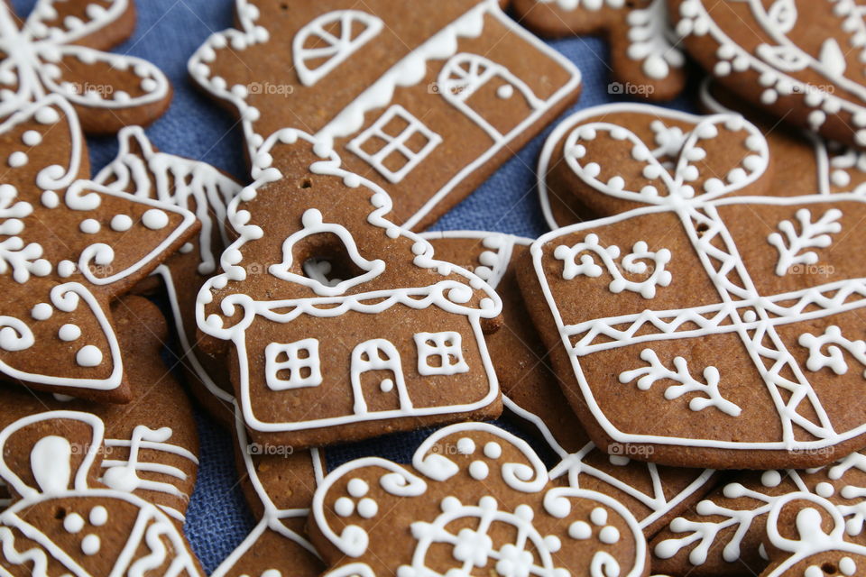 Homemade decorated Christmas gingerbread cookies
