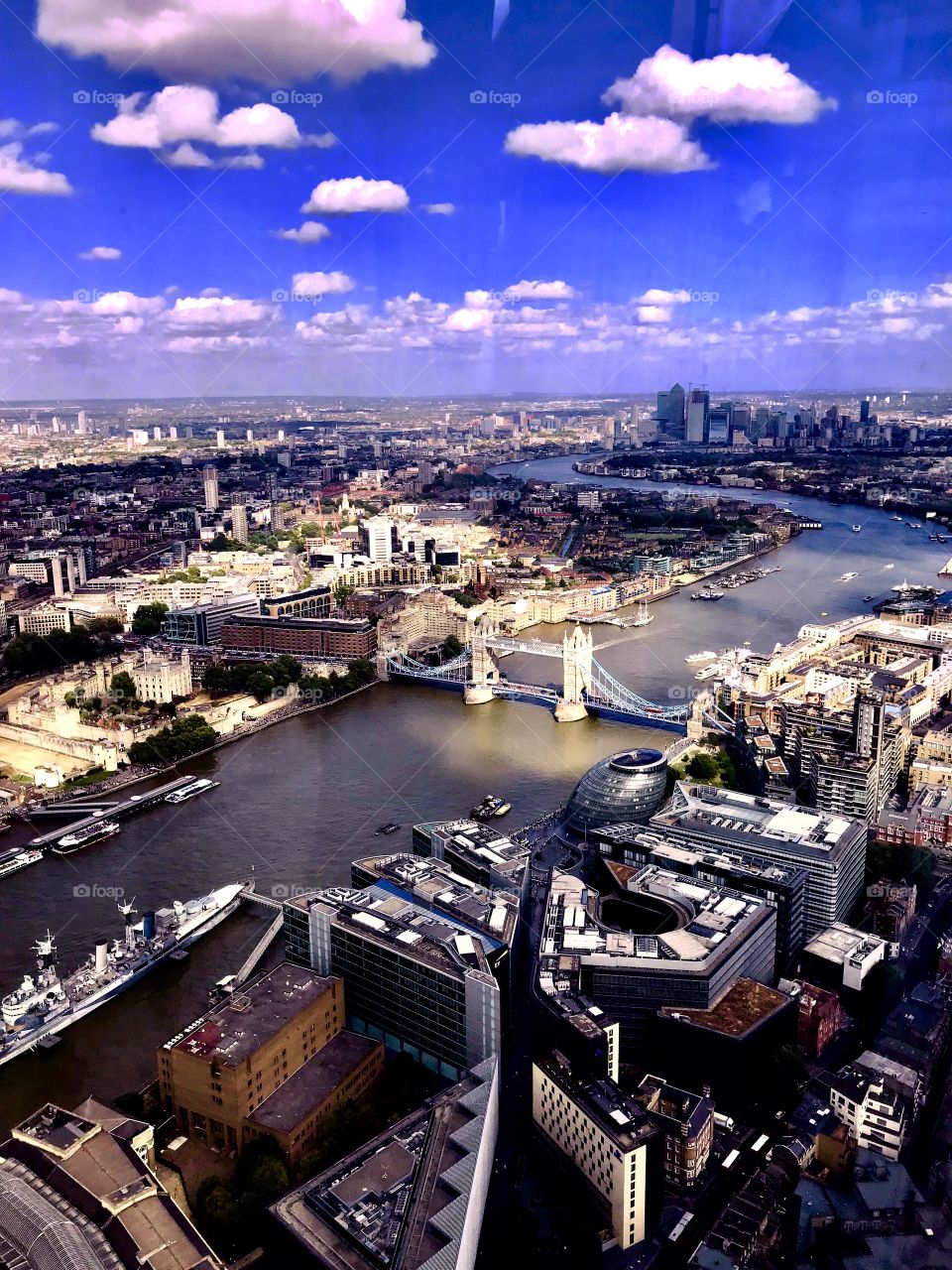 View of the river Thames with historic and modern buildings taken from the Shard
