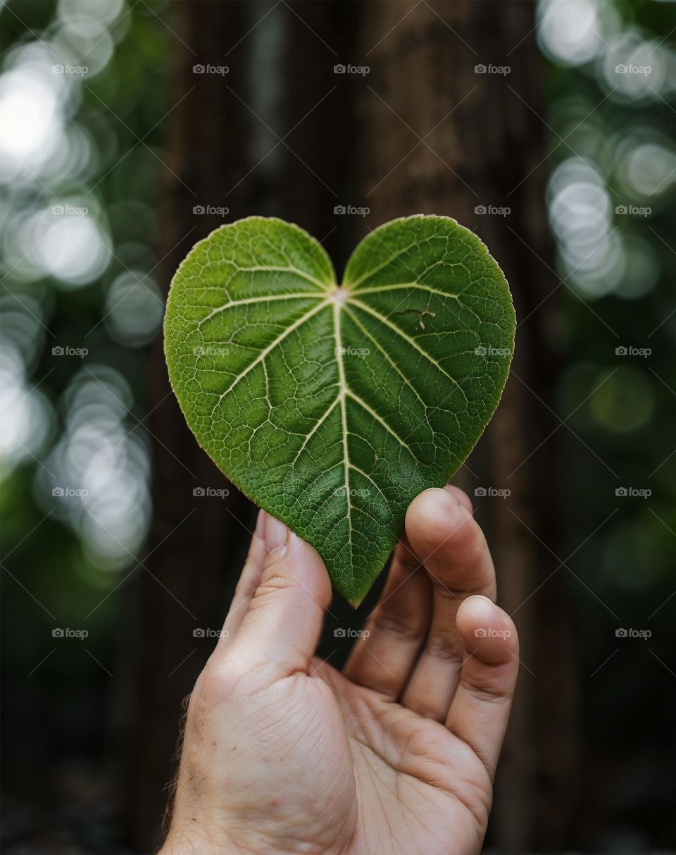 a person holding a leaf shaped like a heart