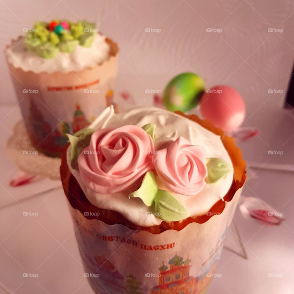 easter cake with pink roses