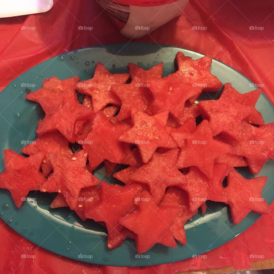 Watermelon cut into star shapes for the 4th of July 