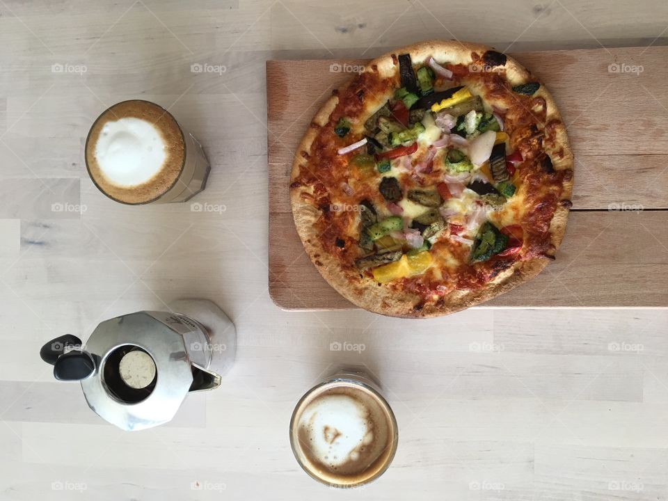 Coffee and pizza