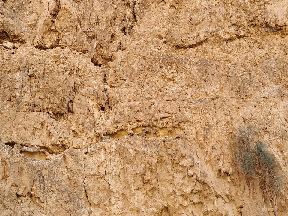 Stone wall inside wadi in the desert